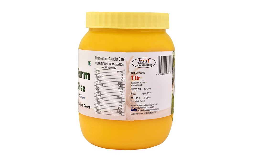 Sunshine Farm Artisan Cow Ghee (Fresh & Pure)    Plastic Jar  1 litre